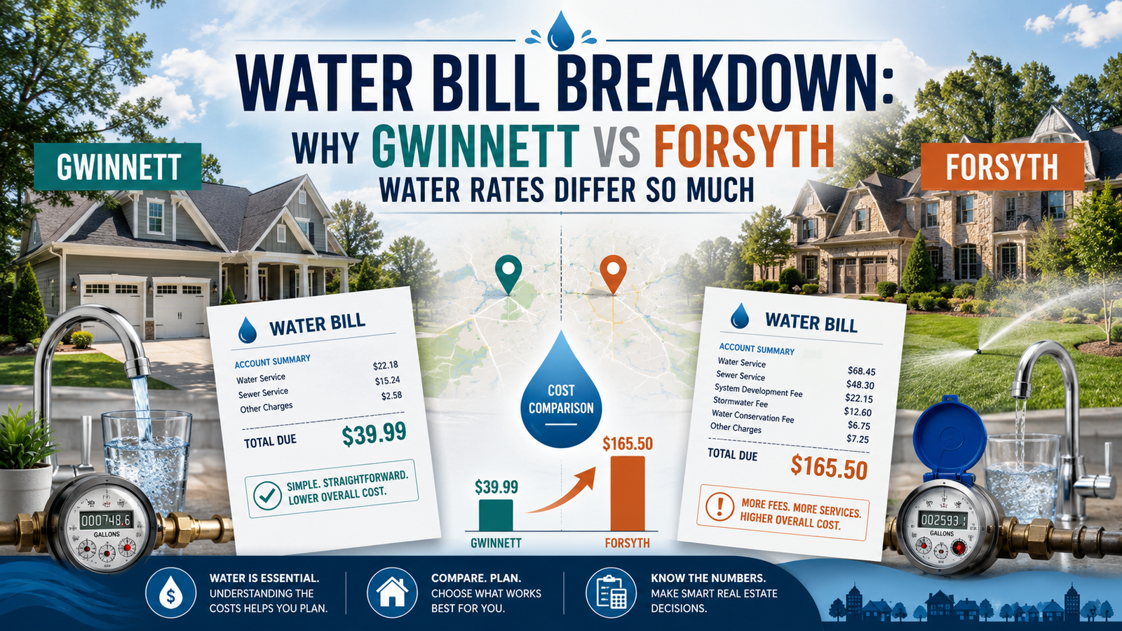 Gwinnett vs Forsyth water rates monthly bill comparison